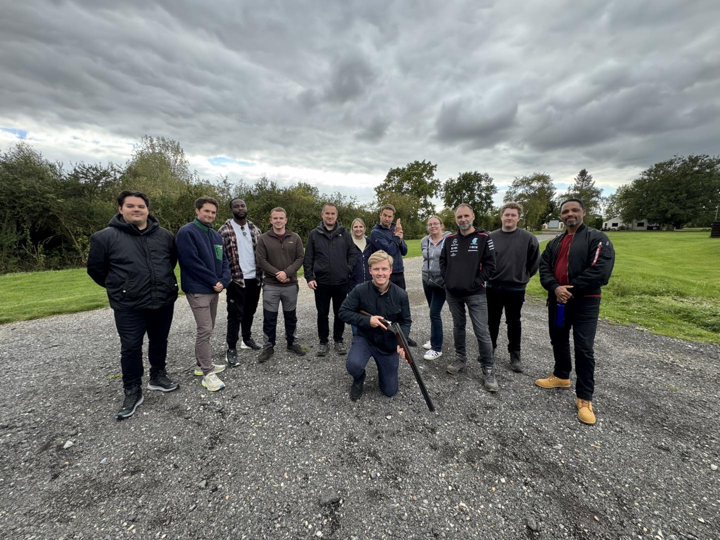 Corporate team building group after shooting activity